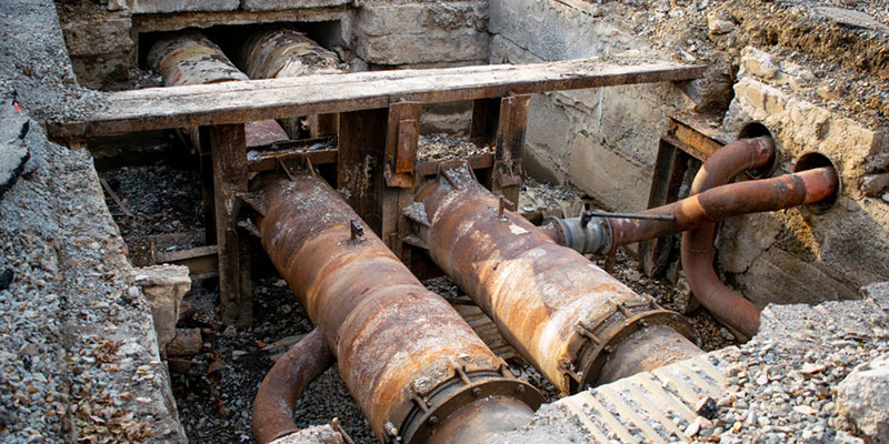 Cracked and corroded pipes due to aging plumbing system