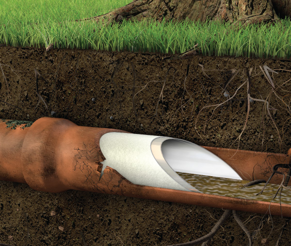 Plumbers performing trenchless pipelining repair