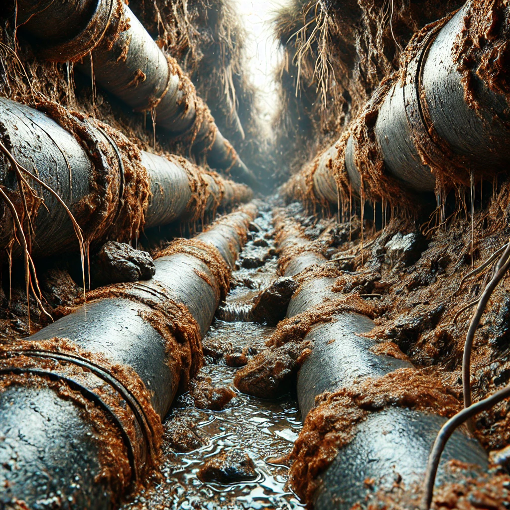 Underground View of Corroded Water Pipes