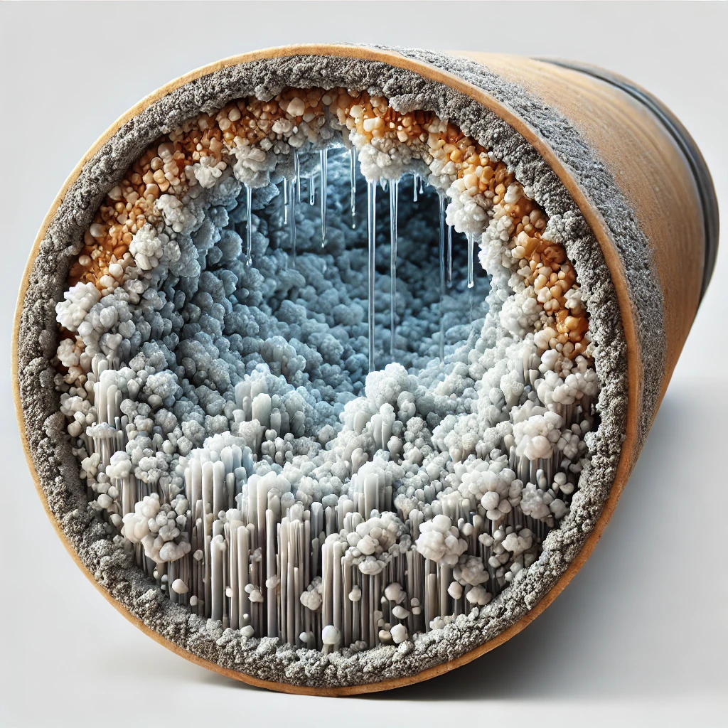 Underground View of Mineral Scale Buildup in Pipes