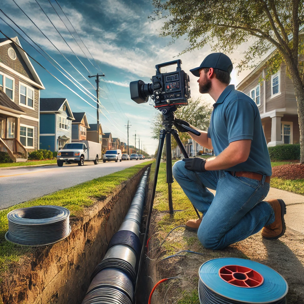 Technician Performing Video Pipe Inspection in Callaway Business District