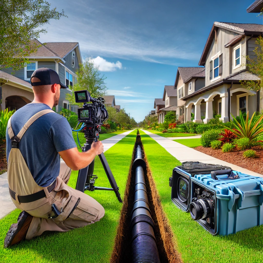 Technician Performing a No-Dig Video Pipe Inspection