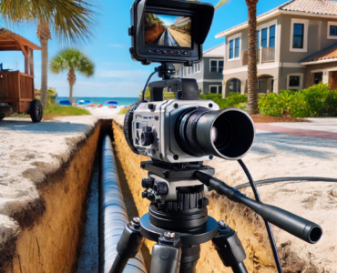 Technician Using Video Equipment for Trenchless Sewer Inspection in Destin, FL