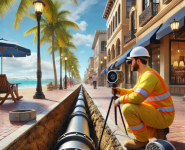 Technician Conducting a Video Pipe Inspection in Valparaiso Commercial District