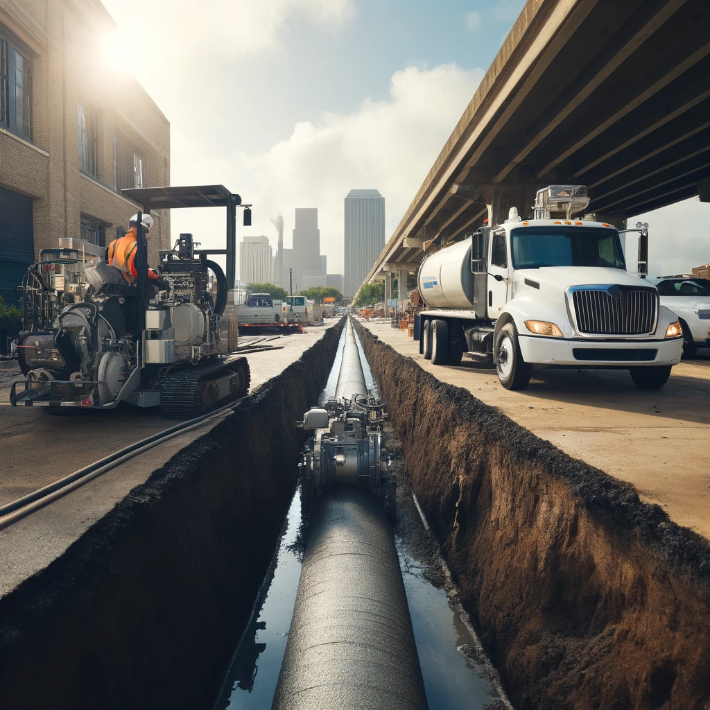 Trenchless sewer repair in a commercial area using no-dig technology